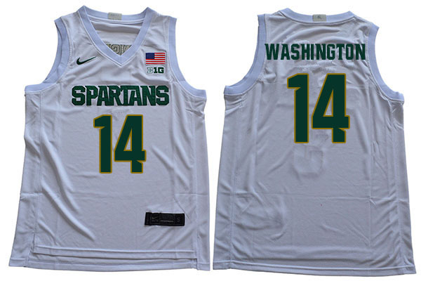 Men Michigan State Spartans #14 Brock Washington NCAA Nike Authentic White 2019-20 College Stitched Basketball Jersey TR41J72YW
